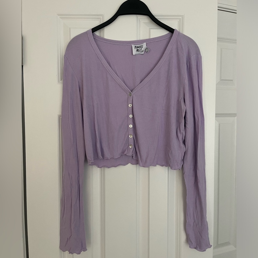 Princess Polly cropped purple button up long sleeve tee